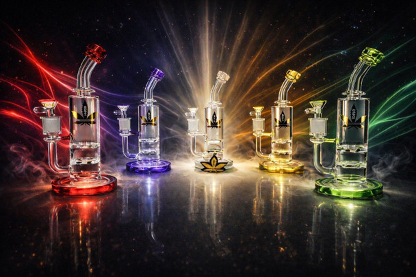 ALEAF GLASS - 9.5" DUAL TORNADO WATER PIPE - AL6227 (35624) | ASSORTED COLORS (MSRP $55.00)
