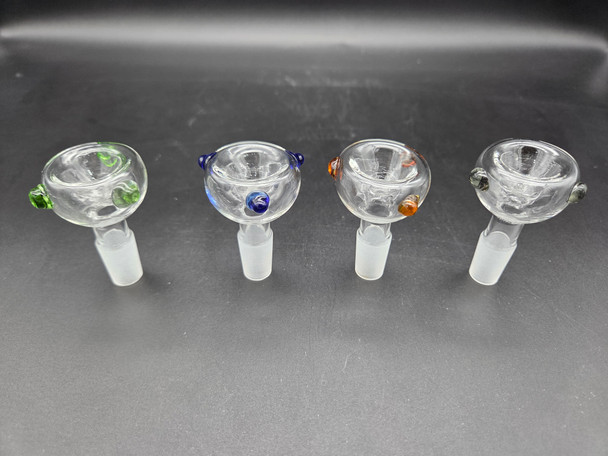 14mm MALE BOWL 3 DOT CLEAR COLORS (35811) | ASSORTED COLORS (MSRP $6.00)