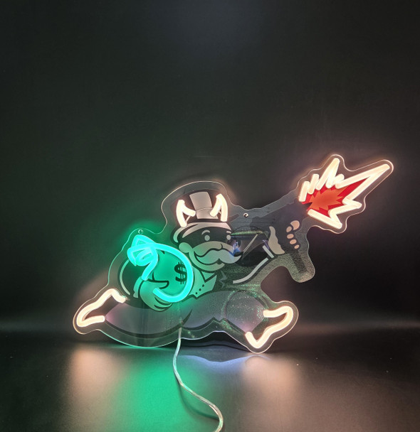 VIOLENT MONOPOLY GUN NEON DISPLAY FOR FRONT DOOR DISPLAY - POSTER107-C | SINGLE (MSRP $)