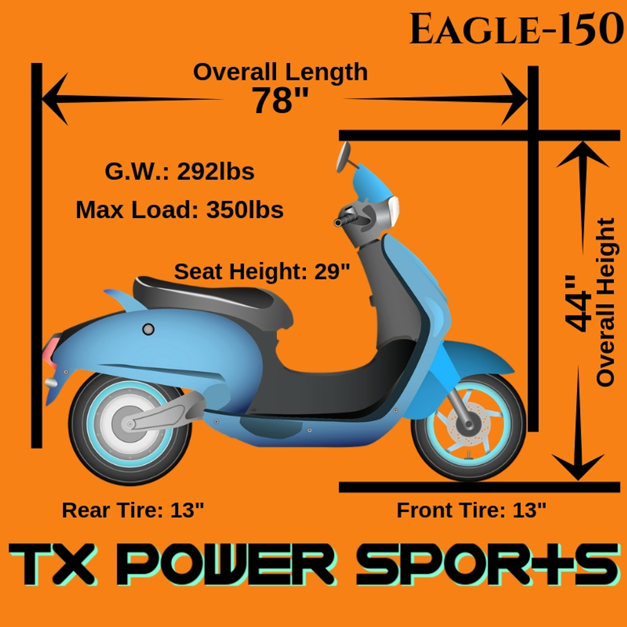 TAOTAO EAGLE 150 4-STROKE, SINGLE CYLINDER SCOOTER - FULLY ASSEMBLED AND TESTED - dimension