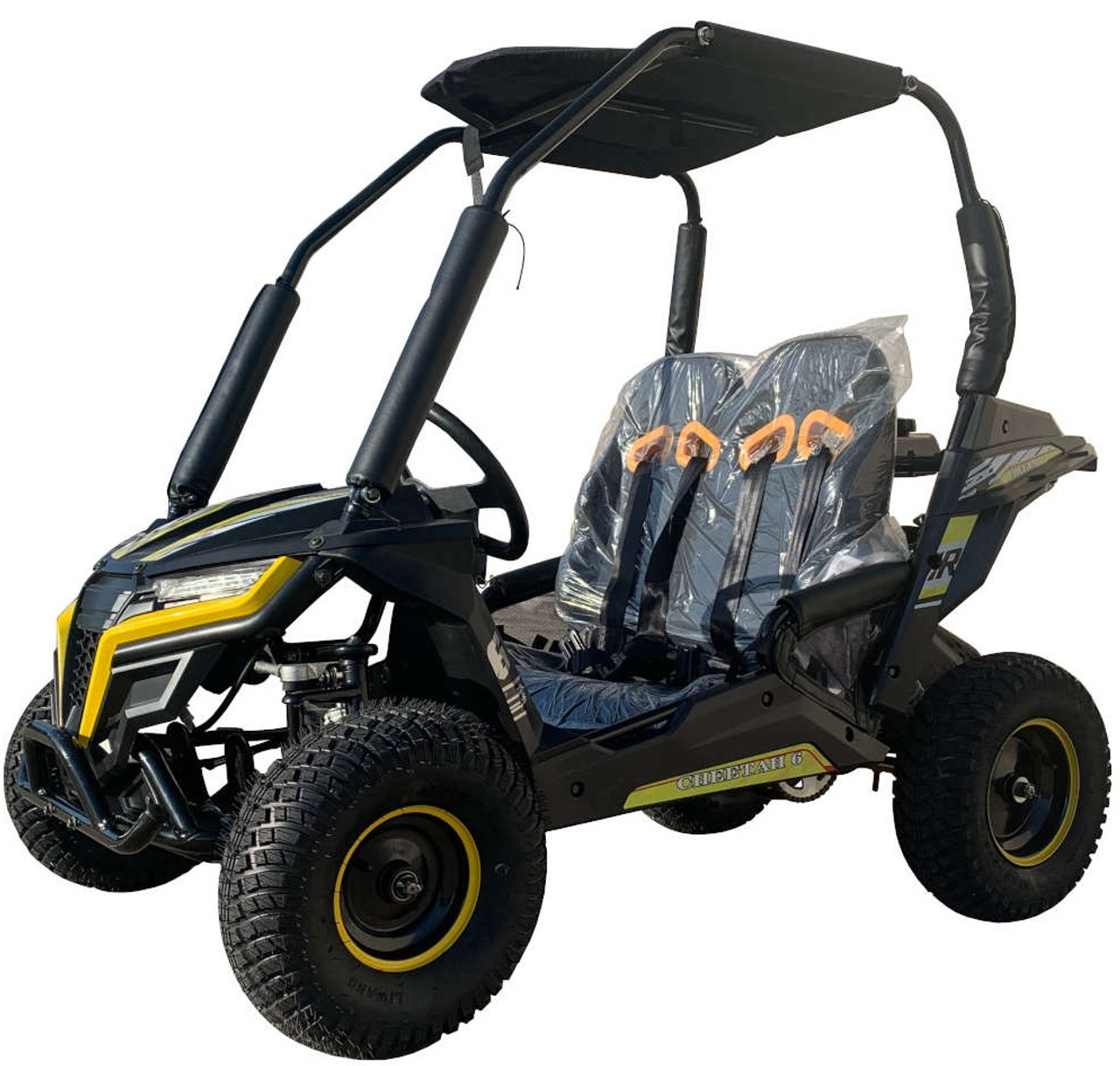 TrailMaster Cheetah 6 Kids Go Kart, 5.5hp E-start Remote Start/Kill with Reverse - Yellow Left Side view