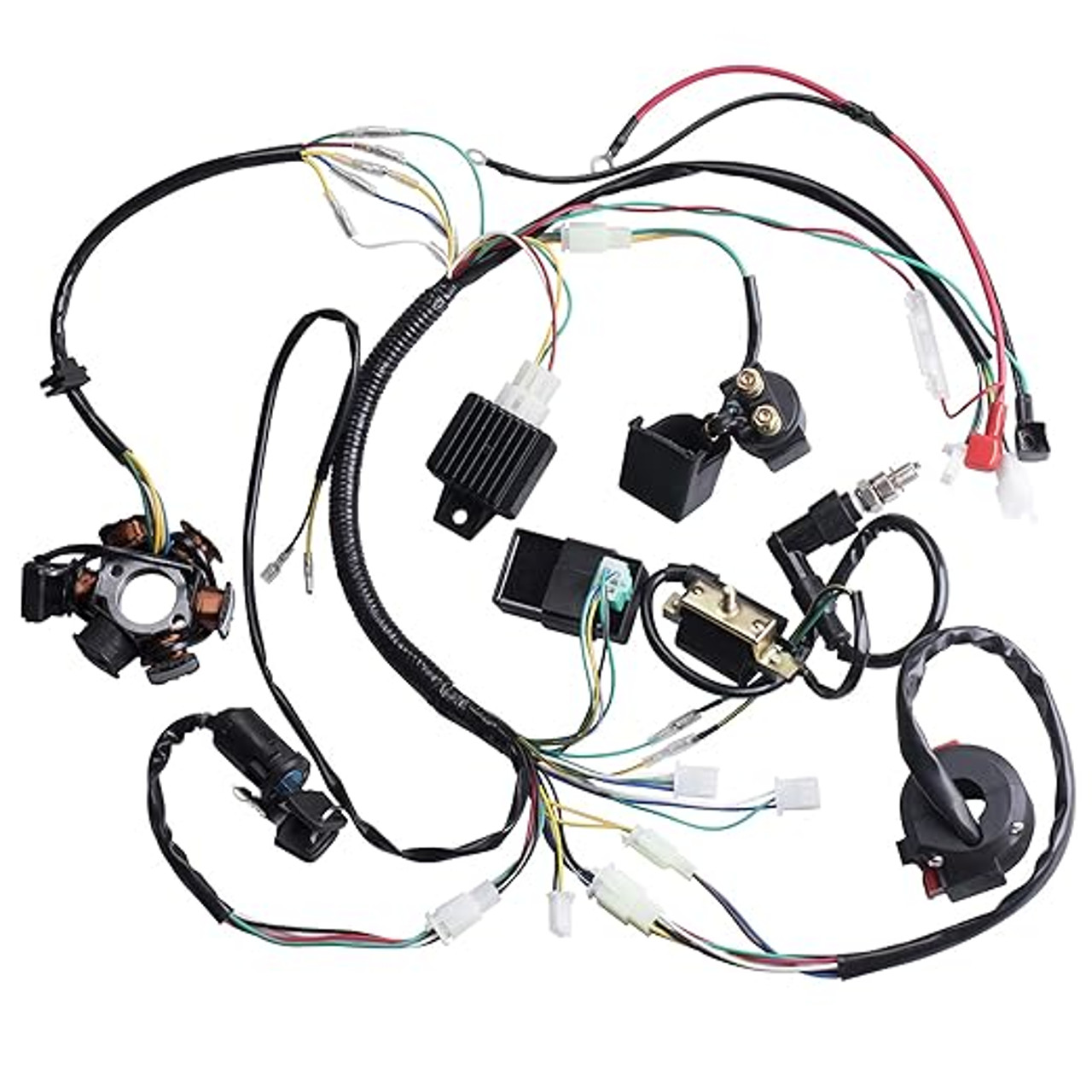 Complete Electrics Wiring Harness Coil Stator Solenoid Relay CDI Spark Plug for 4 Wheelers Stroke ATV 50cc 70cc 90cc 110cc 125cc Go Kart Pit Quad Dirt Buggy Bike Parts by OTOHANS AUTOMOTIVE