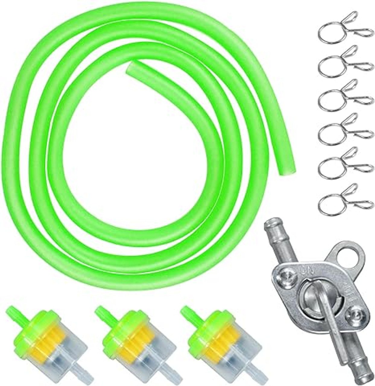 HOLATO Gas Fuel Line Hose Clamps Fuel Filters with Inline Shut Off Valve Petcock Set for 50cc 70cc 90cc 110cc 125cc 150cc Taotao Coolster Apollo Baja ATV Four Wheeler Moped Dirt Pit Bike Go Kart Green