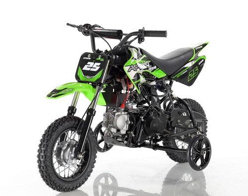 Apollo DB-25 70cc Automatic DIRT BIKE, 4 Stroke Air Cooled, Single Cylinder w/ Training wheels - Fully Assembled and Tested - GREEN Apollo DB-25 70cc Automatic DIRT BIKE, 4 Stroke Air Cooled, Single Cylinder w/ Training wheels - Fully Assembled and Tested - GREEN
