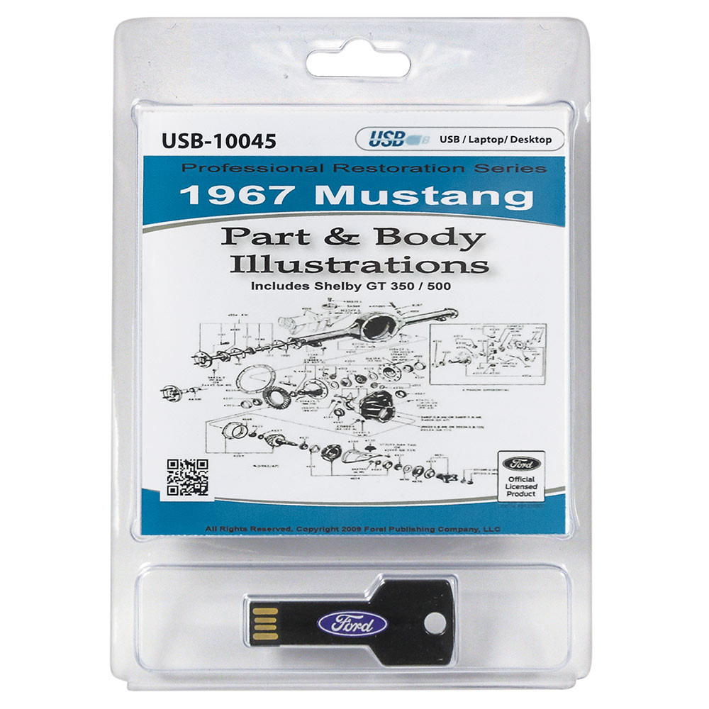 PARTS & BODY ILLUSTRATIONS 1967 FORD MUSTANG USB (USB10045)