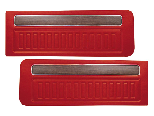DOOR PANELS - DELUXE RED 1971-72 FORD MAVERICK MERCURY COMET WOODGRAIN INSERTS VERMILION FRONT LH-RH PAIR (DP71MV62-03)