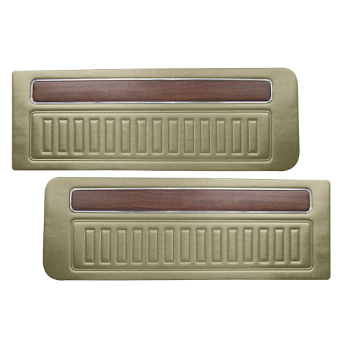 DOOR PANELS - DELUXE NUGGET GOLD 1971-72 FORD MAVERICK MERCURY COMET WOODGRAIN INSERT FRONT LH-RH PAIR (DP71MV62-22)