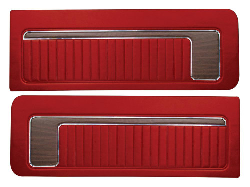 DOOR PANELS - RED DECOR 1973-76 FORD MAVERICK 2-DOOR MERCURY COMET LH-RH FRONT PAIR (DP73MV62-03DC)