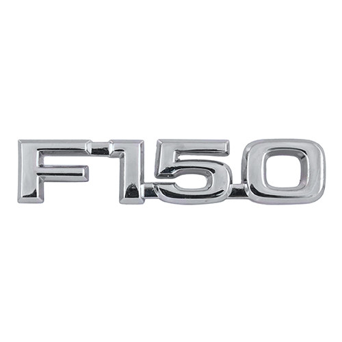 FRONT FENDER-SIDE EMBLEM "F150" 1980-81 FORD F-150 PICKUP TRUCK 1-PIECE CHROME NAMEPLATE WITH FASTENERS (E0TZ-16720FA)