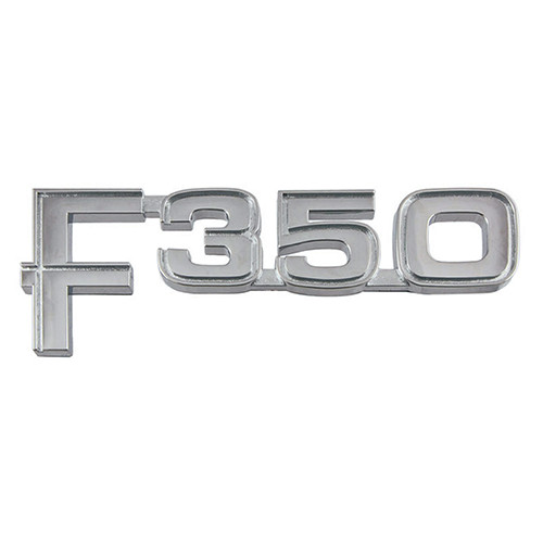 FENDER EMBLEM "F350" 1982-86 FORD F-SERIES F-350 PICKUP TRUCK ADHESIVE-BACKED CHROME LH OR RH FRONT SIDE (E2TZ-16720E)