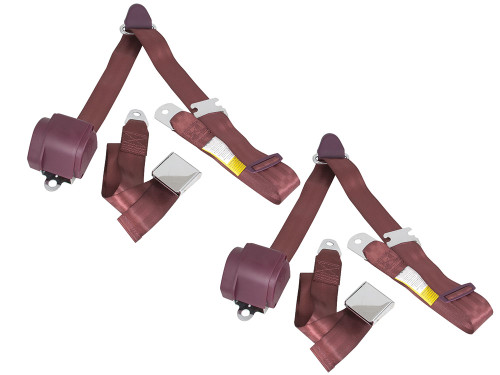 RETRACTABLE LAP AND SHOULDER BELTS BURGUNDY WITH CHROME AVIATION-STYLE LIFT-UP HANDLES (359-BRG)