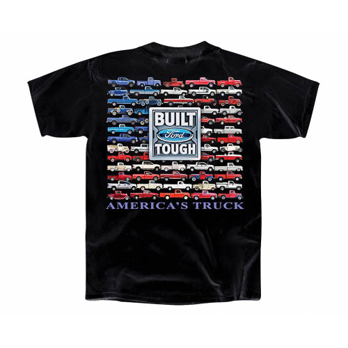 T-SHIRT "AMERICA'S TRUCK" FLAG WITH PICKUPS AND "BUILT FORD TOUGH" LOGO BLACK X LARGE (FMFFTBXL)