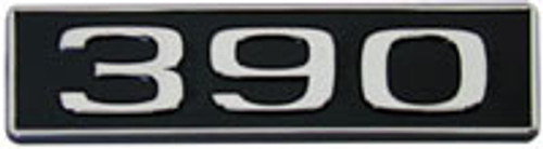 EMBLEM 390 1961-70 FORD-MERCURY CARS AND TRUCKS WITH 390 GALAXIE MUSTANG FAIRLANE FALCON SILVER ON BLACK (KPP5095)