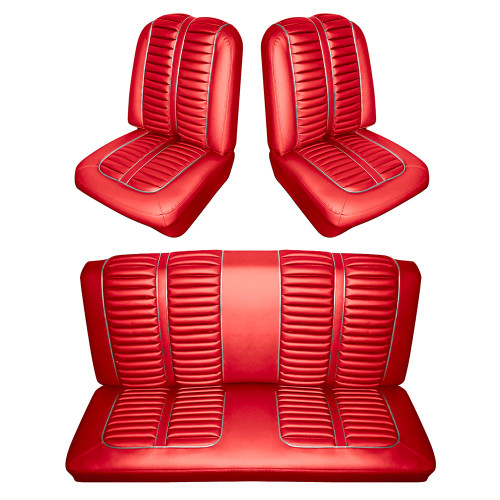 UPHOLSTERY 1963 FORD FAIRLANE 500 HARDTOP RED FRONT-REAR BUCKET SEATS SPORT COUPE (UP63FL65-03FR)
