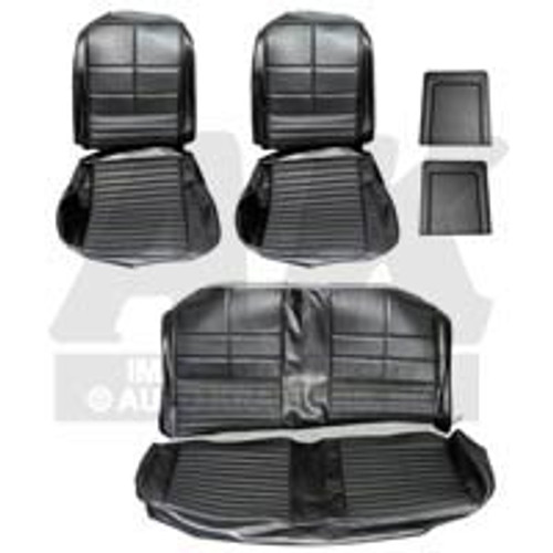 UPHOLSTERY 1966 FORD FAIRLANE 500XL GT HARDTOP BLACK FRONT-REAR BUCKET SEATS (UP66FL65-01FRBK)