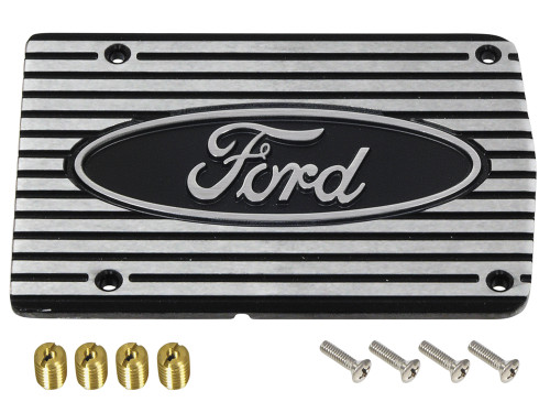 COVER PLATE AC COMPRESSOR 1964-78 FORD MUSTANG YORK TECUMSEH CAST-ALUM FINNED MATTE FINISH MOUNTING HARDWARE (513FRDM)