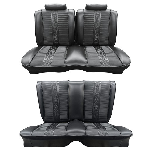 UPHOLSTERY 1973-77 FORD MAVERICK 2-DOOR STANDARD INTERIOR BENCH SEAT FRONT-REAR BLACK MERCURY COMET (UP73MV62-01STDFRBN)