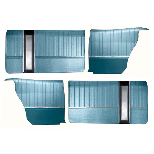DOOR-QUARTER TRIM PANELS 1967 FORD GALAXIE 500XL 2-DOOR HARDTOP BLUE FRONT-REAR LH-RH SET (DP67GA65-01FRXL)