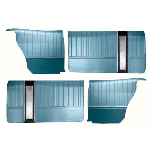 DOOR-QUARTER TRIM PANELS 1967 FORD GALAXIE 500XL 2-DOOR HARDTOP BLUE FRONT-REAR LH-RH SET (DP67GA65-01FRXL)
