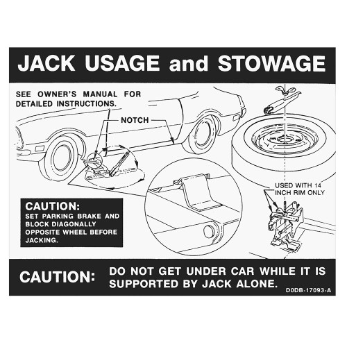 JACK INSTRUCTIONS DECAL 1970 FORD MAVERICK TRUNK LID (DF943)