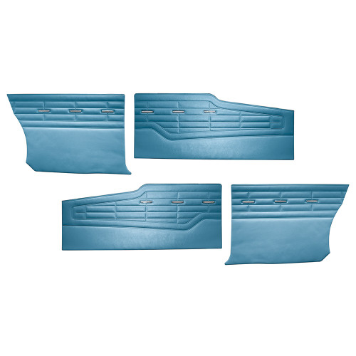 DOOR-QUARTER TRIM PANELS BLUE 1964 FORD FAIRLANE 500 HARDTOP LH-RH FRONT-REAR SET (DP64FL50065-02)