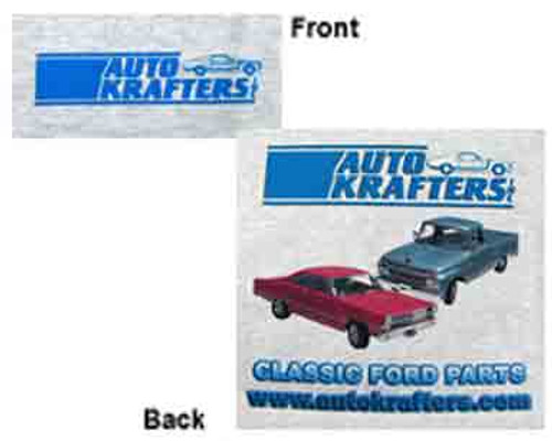 T-SHIRT AUTO KRAFTERS BLUE FRONT-BACK LOGO 1965 FORD PICKUP & 1967 FAIRLANE GT PICTURED GRAY 100% COTTON LARGE (AKTSGYL)