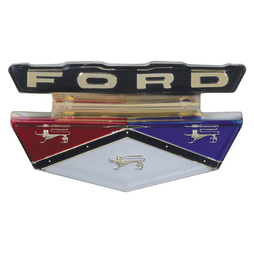 HOOD ORNAMENT INSERT 1960 FORD GALAXIE SEDAN HARDTOP CONVERTIBLE LETTER LOGO ABOVE RED WHITE & BLUE CREST (C0AB-16607)
