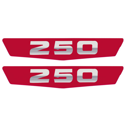 EMBLEM INSERTS 1963-64 FORD F-250 HOOD SIDE "250" ON RED LH-RH PAIR PICKUP TRUCK  (C3TZ-16719D)