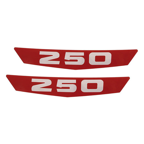 EMBLEM INSERTS 1963-64 FORD F-250 HOOD SIDE "250" ON RED LH-RH PAIR PICKUP TRUCK  (C3TZ-16719D)