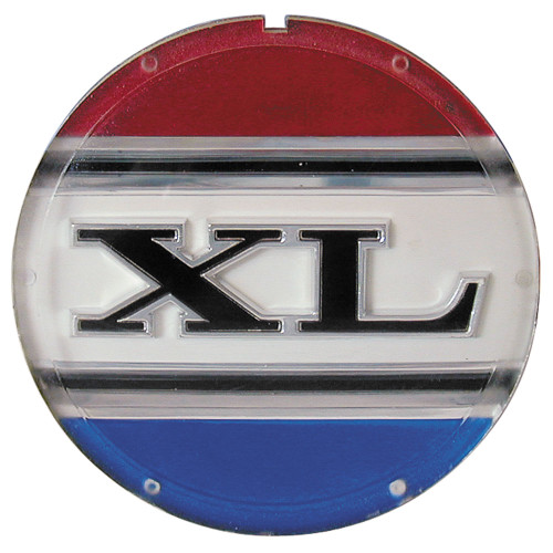 HUB CAP EMBLEM 1964 GALAXIE 500 XL RED WHITE BLUE WITH CHROME ACCENTS AND BLACK "XL" AND DETAILING (C4AZ-1141A)