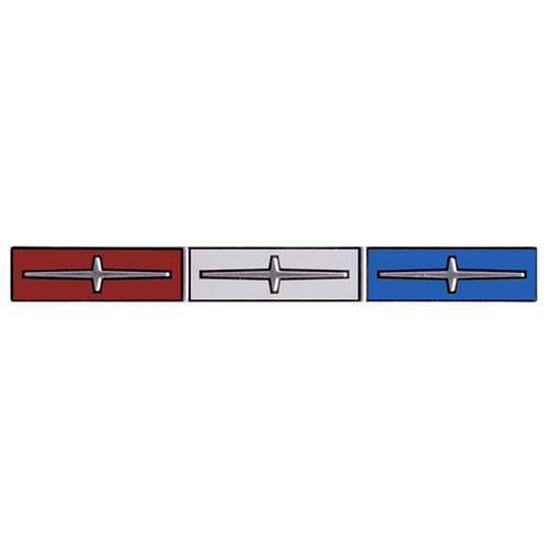 QUARTER PANEL ORNAMENT INSERT 1965 MERCURY COMET CALIENTE 3 STARS ON RED WHITE BLUE BAR BLACK ACCENTS (C5GY-5428032IN)