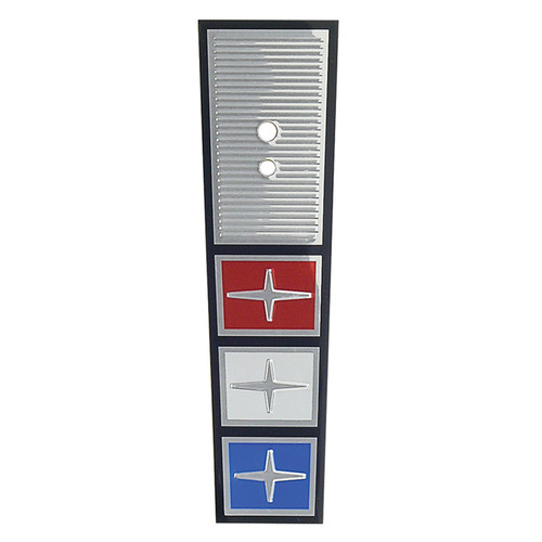 GRILLE ORNAMENT INSERT 1965 MERCURY COMET EXCEPT CYCLONE VERTICAL 3 STARS RED WHITE BLUE BLOCKS ON BLACK (C5GY-8A223IN)