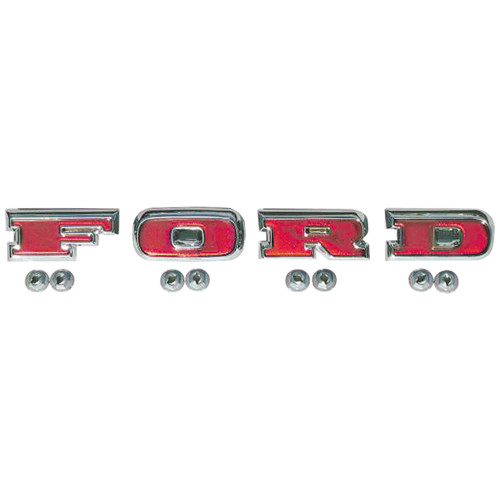 GRILLE ORNAMENT 1967-77 FORD BRONCO WITH SPORT PACKAGE 4-PIECE F-O-R-D RED LETTER SET WITH HARDWARE (C7TZ-8316-20) GRILLE ORNAMENT 1967-77 FORD BRONCO WITH SPORT PACKAGE 4-PIECE F-O-R-D RED LETTER SET WITH HARDWARE (C7TZ-8316-20)