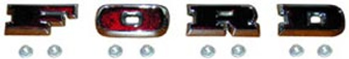 GRILLE ORNAMENT 1967-77 FORD BRONCO WITH SPORT PACKAGE 4-PIECE F-O-R-D RED LETTER SET WITH HARDWARE (C7TZ-8316-20)