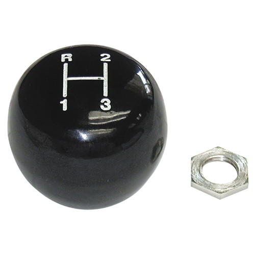 SHIFT KNOB 1968 FORD FAIRLANE MUSTANG 1968-73 COUGAR 3-SPEED MANUAL TRANS WHITE PATTERN ON BLACK WITH NUT (C8OZ-7213B)