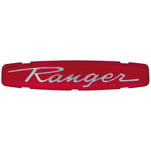 GRILLE EMBLEM 1968-69 F-SERIES RANGER PICKUP TRUCK RED NAMEPLATE WITH "RANGER" SCRIPT INSERT ONLY (C8TZ-8213A)
