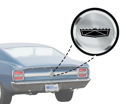 REAR BODY EMBLEM INSERT FORD CREST 1969 TORINO COBRA FASTBACK TAILLIGHT PANEL CENTER (C9OZ-6340316IN) REAR BODY EMBLEM INSERT FORD CREST 1969 TORINO COBRA FASTBACK TAILLIGHT PANEL CENTER (C9OZ-6340316IN)