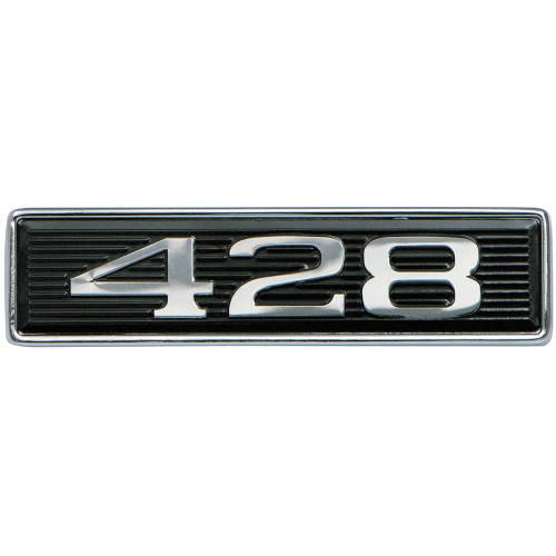 HOOD SCOOP EMBLEM "428" 1969 FORD MUSTANG TORINO RANCHERO GT CHROME-PLATED BORDER AND NUMBERS ON BLACK (C9ZZ-16637B)