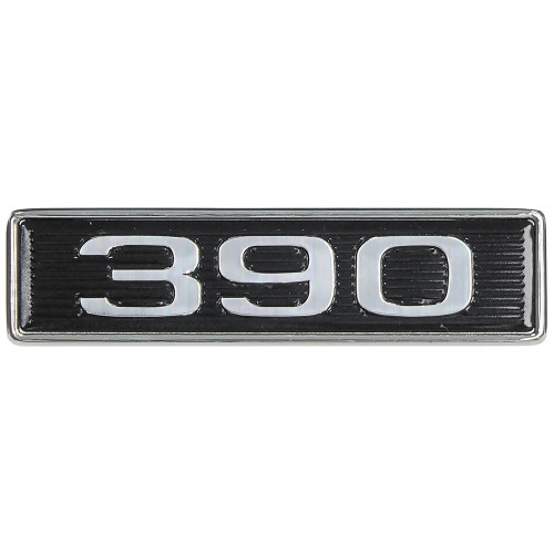 HOOD SCOOP EMBLEM "390" 1969 FORD MUSTANG TORINO RANCHERO GT CHROME-PLATED BORDER AND NUMBERS ON BLACK (C9ZZ-16637D)