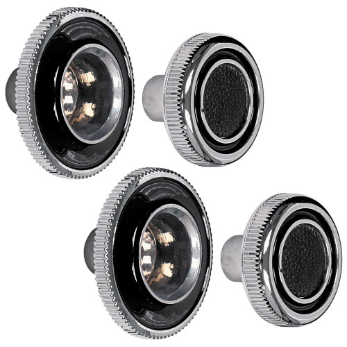 RADIO KNOB SET 1970 FORD FAIRLANE FALCON 1970-71 TORINO RANCHERO CYCLONE MONTEGO CHROME & BLACK 4-PIECE (D0OZ-18817/30)