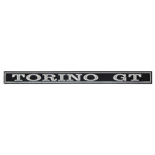 DASH EMBLEM BEZEL INSERT "TORINO GT" 1970-71 FORD TORINO GT RAISED CHROME LETTERS ON BLACK BACKGROUND (D0OZ-6504460D)