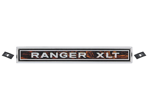 GLOVE BOX DOOR EMBLEM "RANGER XLT" 1970-72 FORD F-100 F-250 F-350 RANGER XLT PICKUP WOODGRAIN BACKGROUND (D0TZ-1004460A)