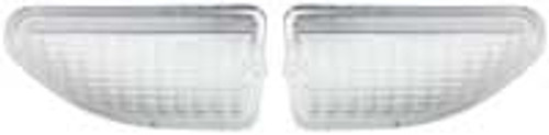 PARKING LAMP LENS 1969-70 FORD MUSTANG BOSS GRANDE MACH 1 SHELBY GT CLEAR FOMOCO OVAL LOGO LH RH PAIR (D0ZZ-13208-9)