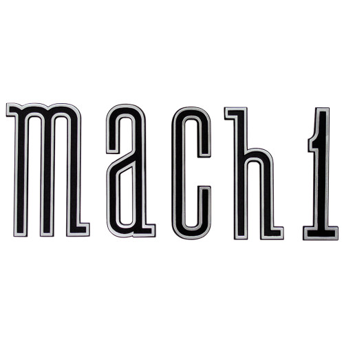 ROCKER PANEL MOULDING LETTERS SET 1970 FORD MUSTANG EMBLEM BLACK "MACH 1" WITH SILVER TRIM WITH HARDWARE (D0ZZ-16003M1)