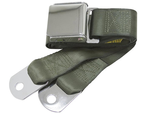 SEAT LAP BELT 60" GREEN WITH CHROME AVIATION-STYLE LIFT-UP HANDLE (258-GRN-60)