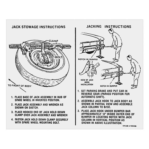 JACK INSTRUCTIONS DECAL 1964-65 FORD FAIRLANE (DF646)