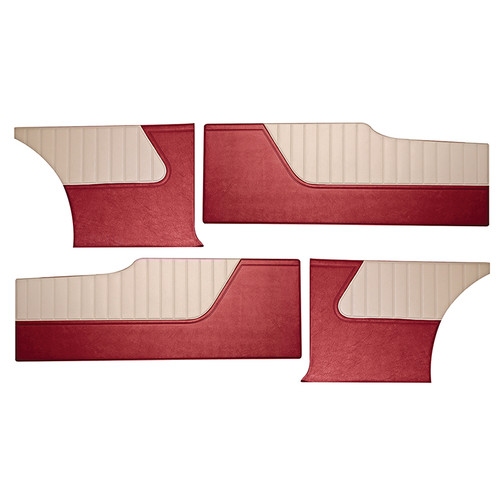 DOOR-QUARTER TRIM PANEL SET 1962-63 FORD FALCON 2-DOOR SEDAN STANDARD INTERIOR RED FRONT-REAR LH-RH (DP62FA62S-03FR)