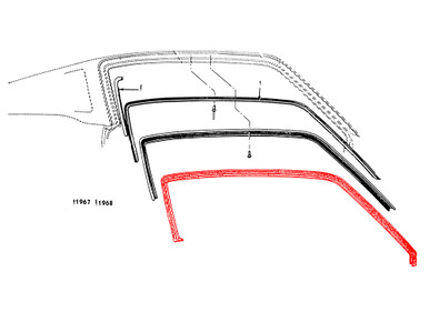 ROOF RAIL WEATHERSTRIP 1967-68 FORD MUSTANG FASTBACK 2+2 PONY COUPE GT  RUBBER SEAL PAIR WITH HARDWARE (C7ZZ-6351222-3)