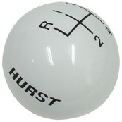 HURST® SHIFTER KNOB GLOSS WHITE 4-SPEED WITH LOGO 3/8