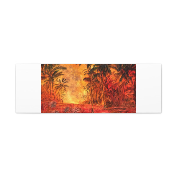 Moku(island) Glow" painting depicts the inundation of lava and sulfur dioxide as it destroys the rainforest paradise of Leilani Puna and reshape the land(aina) along the beaches of Hawaii